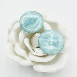 Vintage Button Earrings / Pastel Blue / 70s / Clip On